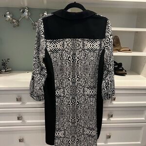 Modest and professional black and white long sleeve dress